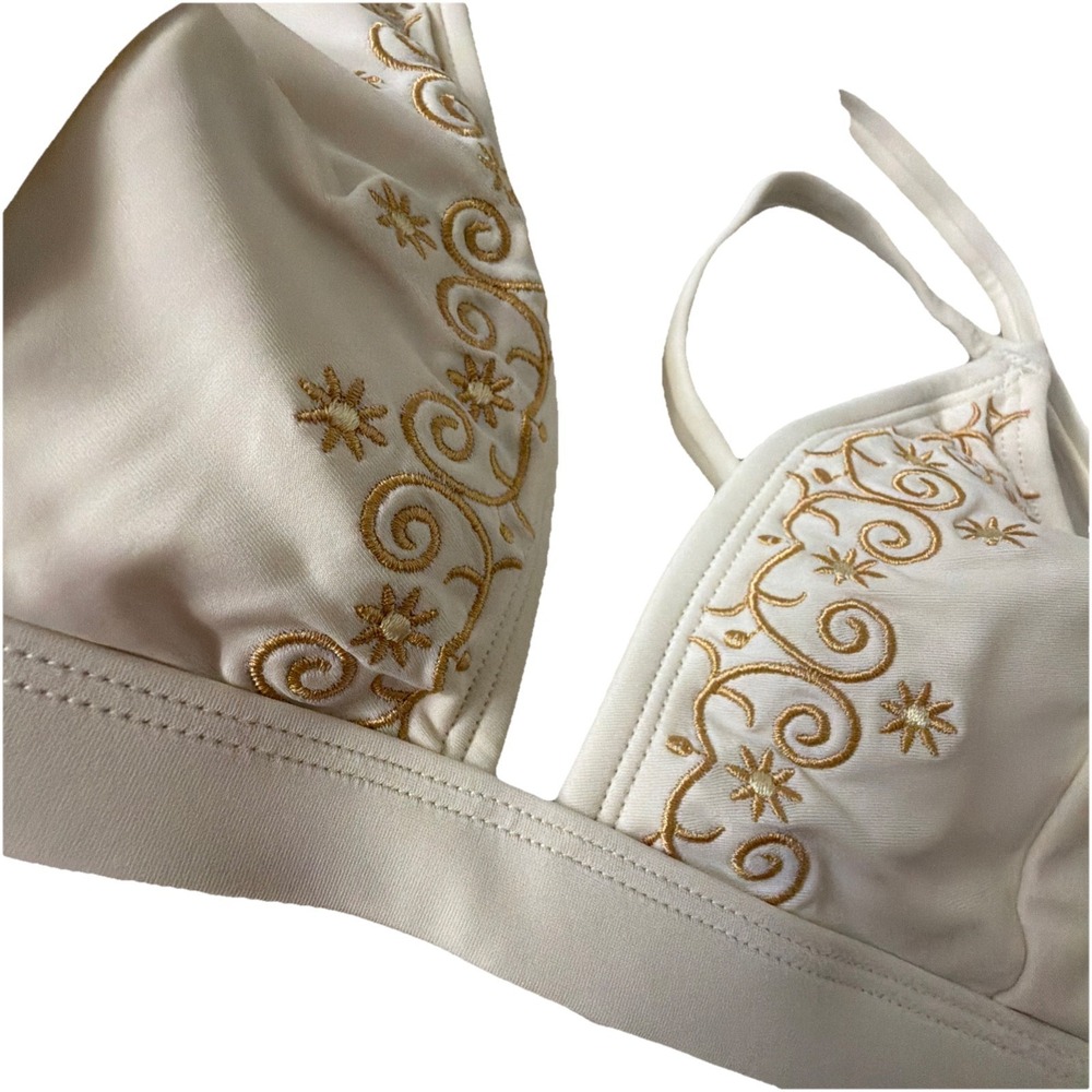 NWT Womens Ivory Gold Triangle Bikini Swimsuit 2 Piece Set Whimsical Boho Floral - Picture 2 of 8